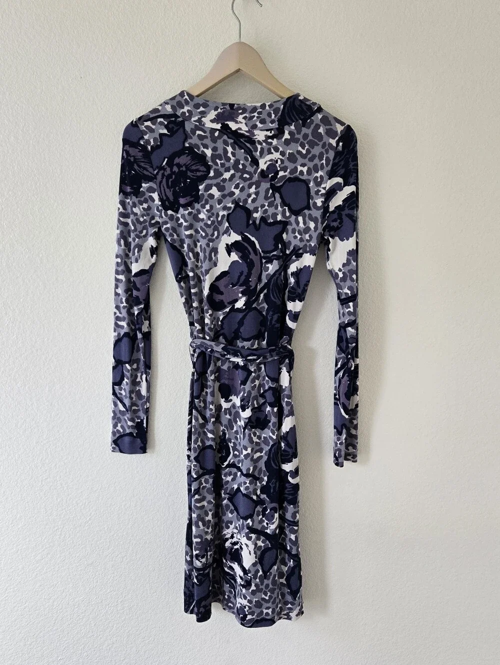Tory Burch Silk Jersey Belted Midi Dress Small Logo Buttons Floral Leopard Print